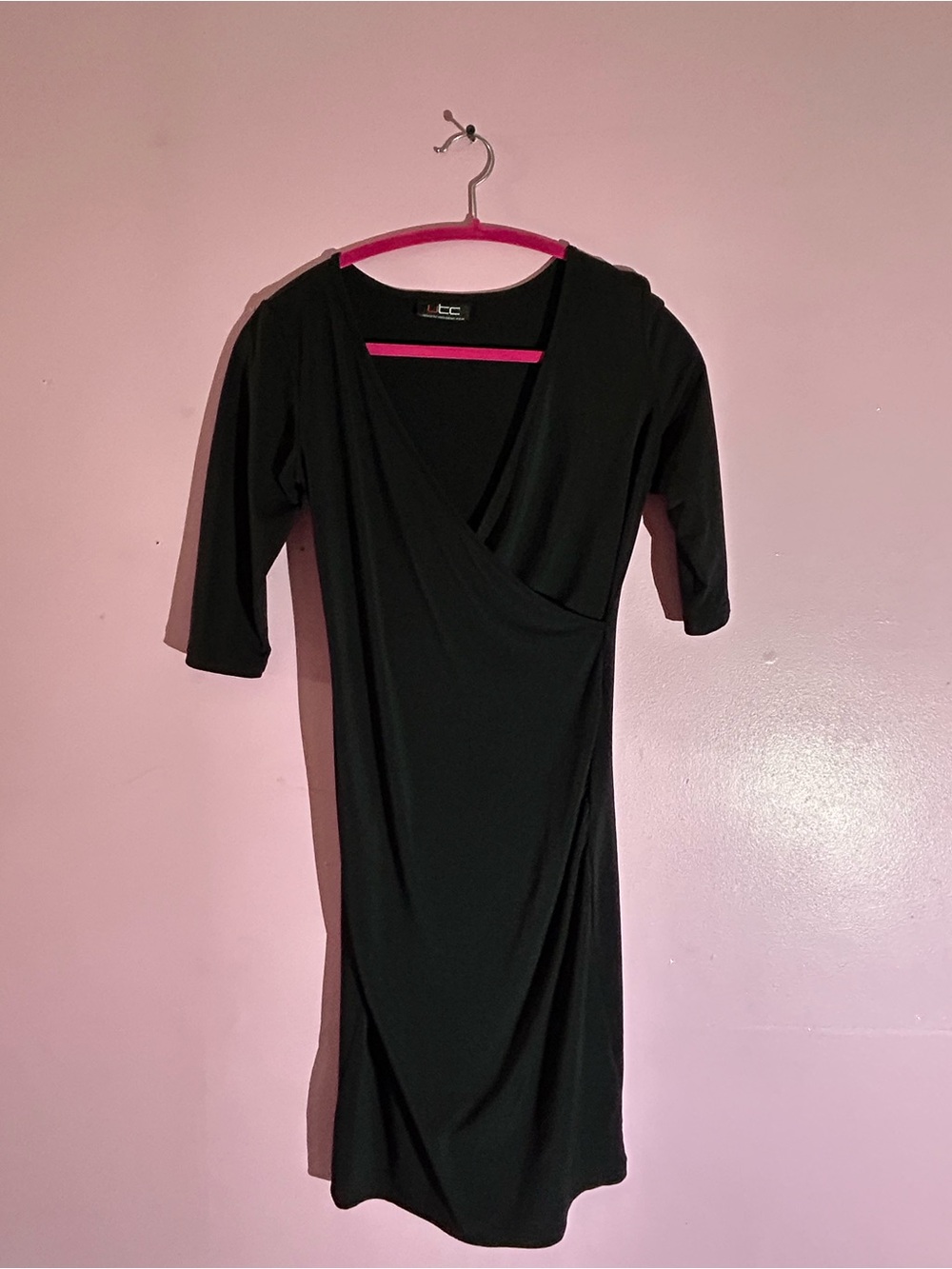 TC Black Wrap-Effect Long Sleeve Dress